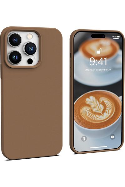 Merwish غطاء حماية من السيليكون متوافق مع هاتف Apple Iphone 14 Promax مع شعار مخملي باللون البني