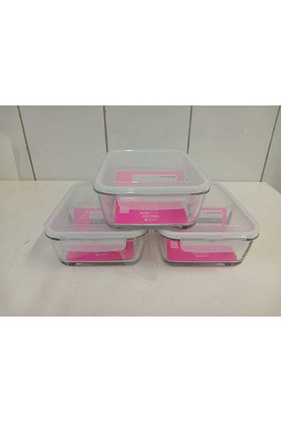 LAV Feyzade Set of 3 Rectable Storage Containers with Lock - 1700Cc White Lid Frs-299
