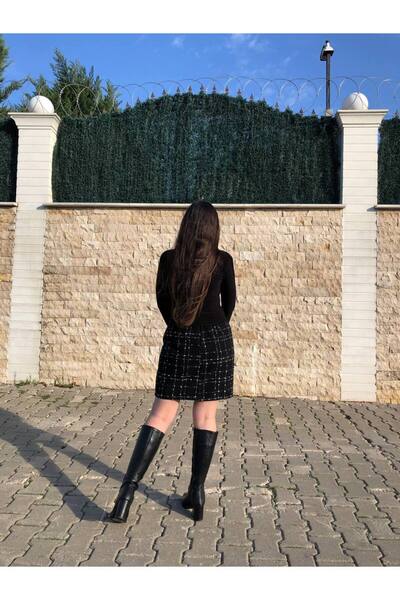 SEVENLINE Fusta de damă din tweed cu nasturi aurii