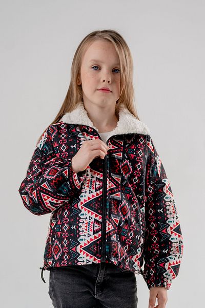 GİYİCEM Ethnic Patterned Girl's Sheepskin Coat - 1002