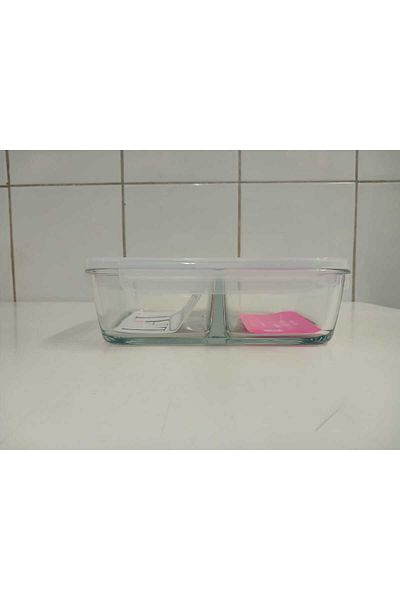 Mask Fresco Glass Compartment Interlocking Rectangular Storage Container 1 Piece 1700Cc White Lid La V