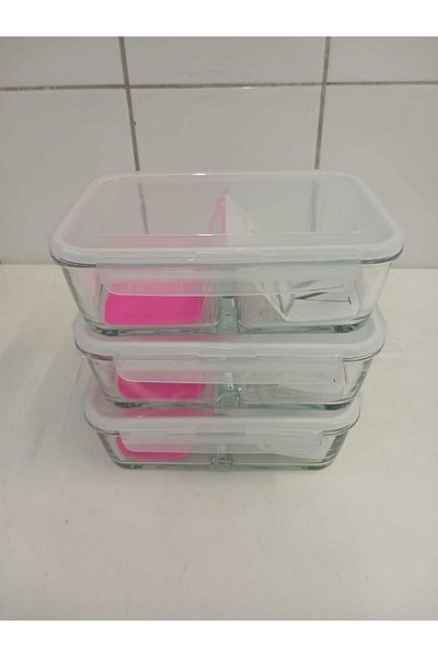 LAV Feyzade Set of 3 Rectable Storage Containers with Lock - 1700Cc White Lid Frs-299