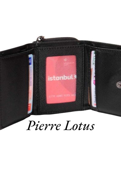 Pierre Lotus Γυναικείο κομψό μαύρο αξεσουάρ θήκης για κάρτες πορτοφολιού με φερμουάρ και κούμπωμα και θήκη για κέρματα Plc1092
