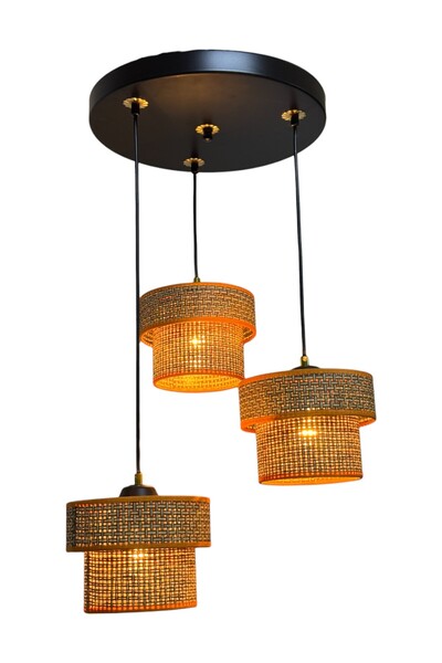 Göksu Lighting Rattan Üçlü Sarkıt Avize Hol Antre Salon