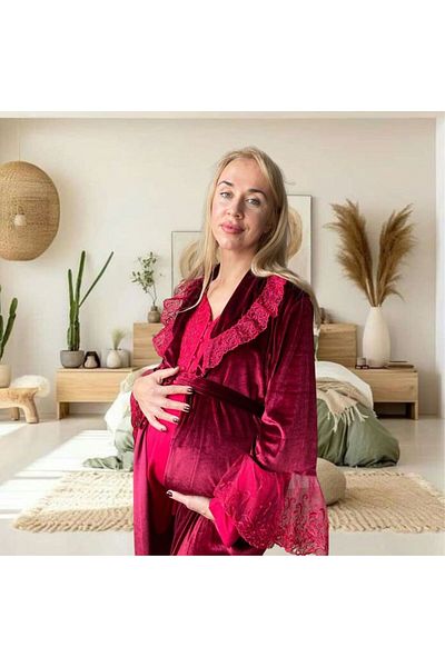 Effortt Venera Maternity Pregnant 3-Piece Lace Detailed Elegant Maternity Set