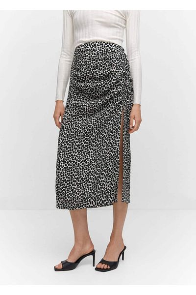 MANGO Woman Fustă cu fantă cu model