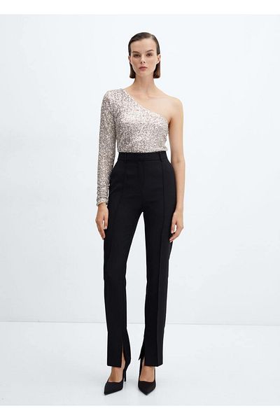 MANGO Woman Asymmetrische Bluse mit Pailletten