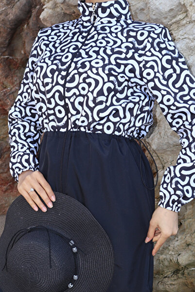 new ats Nur Desenli Belden Ayarlanabilir Lastikli 3 'lü Tesettür Mayo