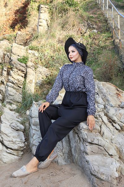 new ats Nur Patterned 3-Piece Hijab Swimsuit with Adjustable Elastic Waist