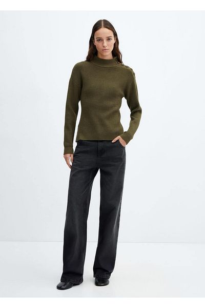 MANGO Woman Ribbed Sweater - Buttoned Shoulder Design