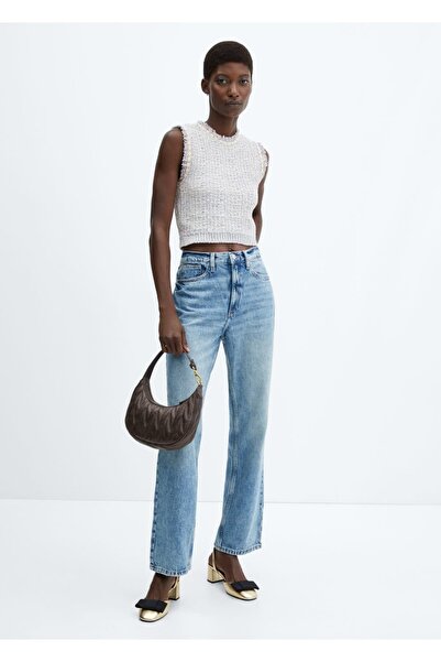 MANGO Woman Bluză din tweed cu nasturi Jewel