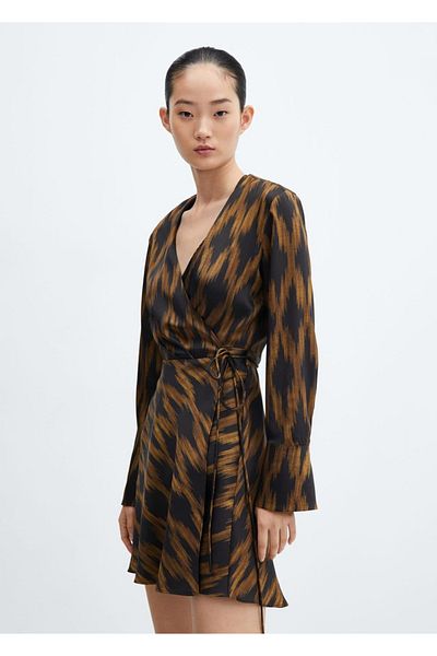 MANGO Woman Patterned wrap-cut dress