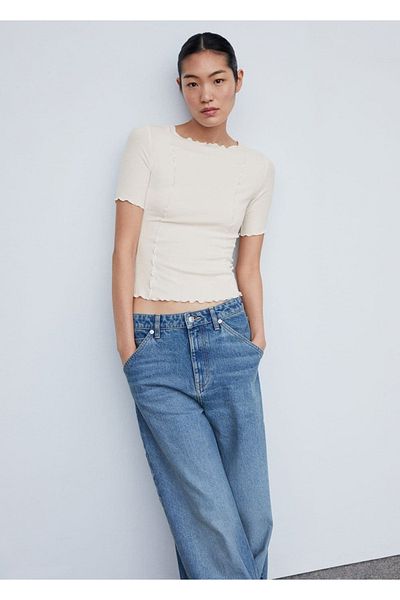 MANGO Woman Tricou cu cusături decorative