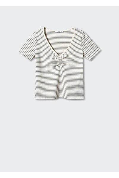 MANGO Woman Βαμβακερό μπλουζάκι με λεπτομέρεια με κορδόνι