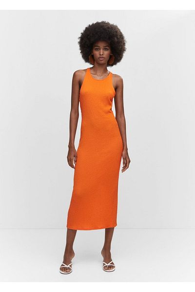 MANGO Woman Rochie texturată cu fantă