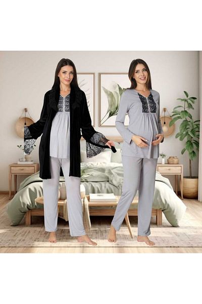 Effortt Venera Maternity Pregnant 3-Piece Lace Detailed Elegant Maternity Set