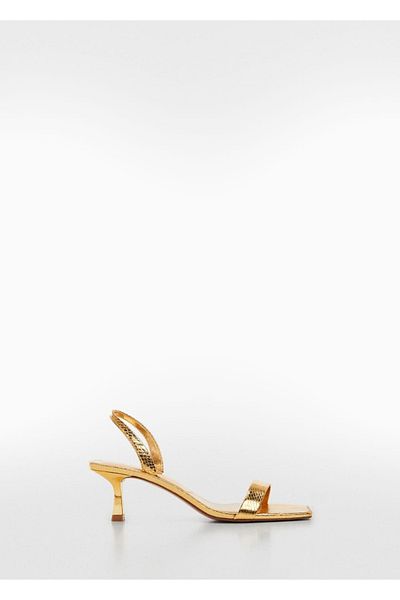 MANGO Woman Sandalen mit Schlangenhautmuster in Metallic
