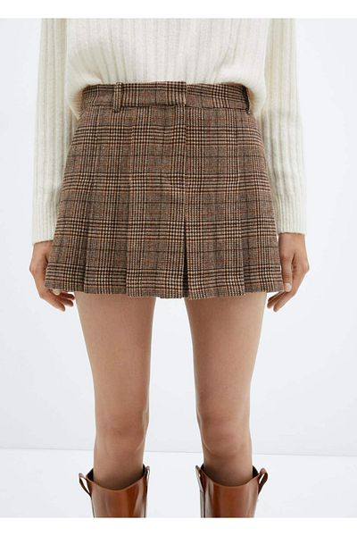 MANGO Woman Fustă plisată cu model Houndstooth