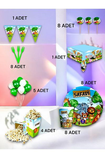 VibeHome Safari Themed Luxury Set for 8 - Birthday Party and Fun Events