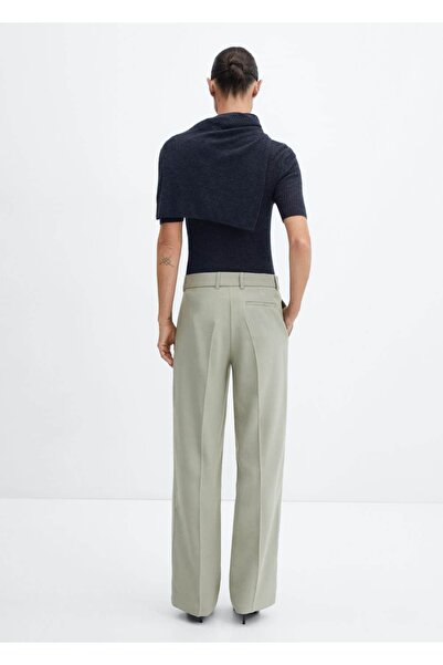 MANGO Woman Pilili düz kesim pantolon