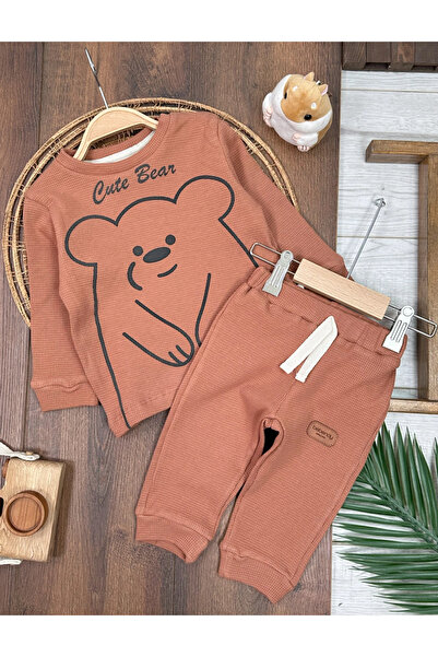 tiwitibaby طقم أطفال أولادي مكون من قطعتين من قماش الوافل مطبوع عليه دمية دب ...