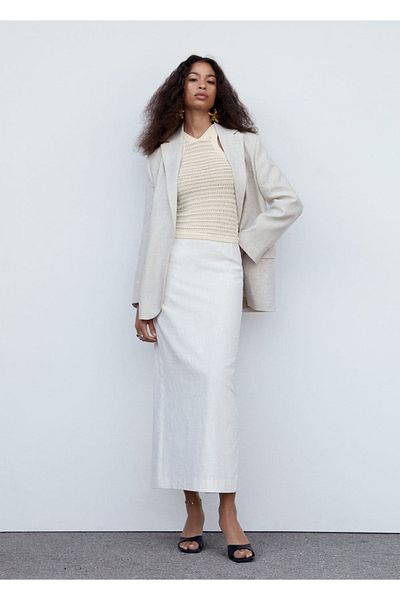 MANGO Woman Crochet Blouse with Halter Collar