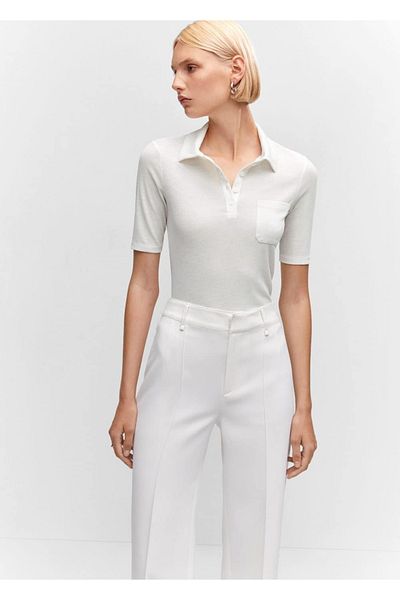 MANGO Woman Tricou polo cu mânecă scurtă cu nasturi