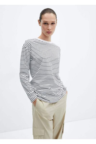 MANGO Woman Pruhované oversize tričko