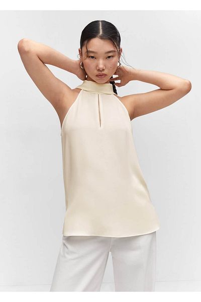 MANGO Woman Bluză cu guler cu halter