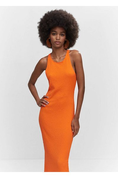 MANGO Woman Rochie texturată cu fantă