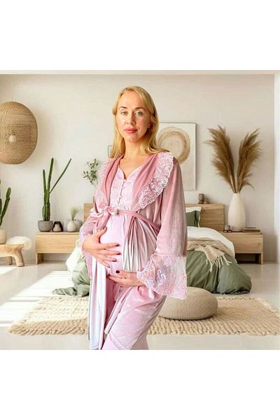 Effortt Venera Maternity Pregnant 3-Piece Lace Detailed Elegant Maternity Set