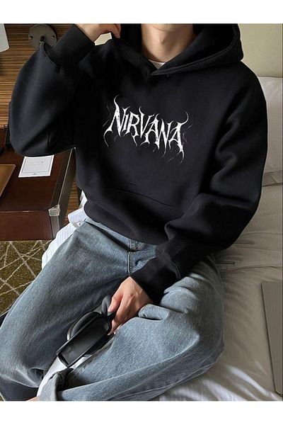 DEEPSENCE Μπλουζάκι με κουκούλα NIRVANA PRINTED Unisex Μαύρο Oversize