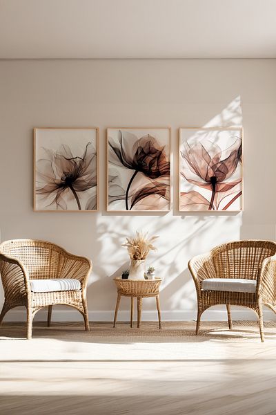 Ryta Ξύλινο Πλαίσιο Μινιμαλιστικό Floral Abstract Σετ 3 Πίνακες ζωγραφικής