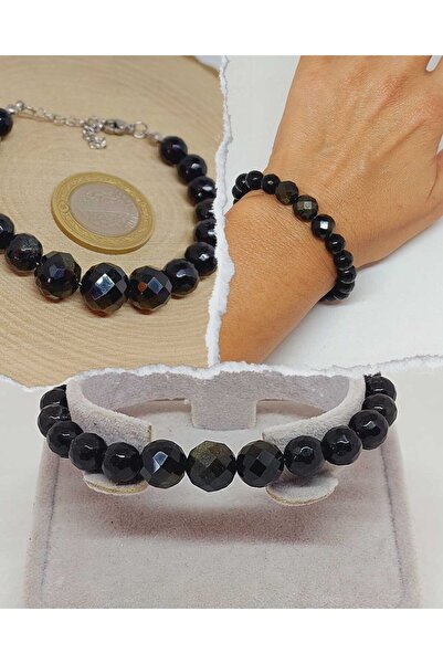 Yasamtohumu Serija Sjajnih Zvezda Zlatna narukvica od obsidijanskog kamena