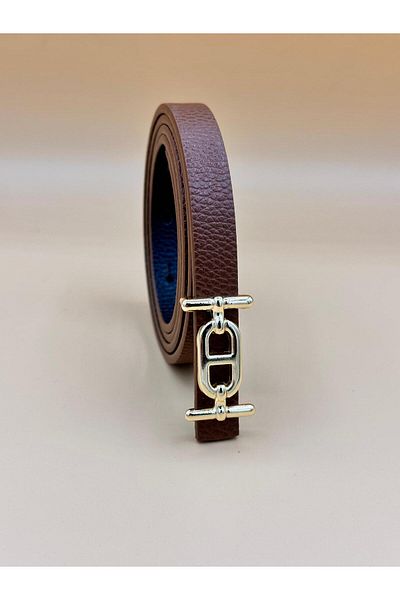 Tina 1.5cm Wide Gold Buckle Tan Leather Thin Belt