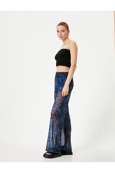 Koton Wide Leg Trousers Denim Tulle Look Normal Waist