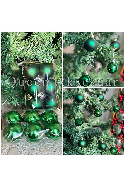 QUEEN AKSESUAR Green Set of 12 - Imported Economical Collectibles, Cici Ball and Pine Tree Decoration