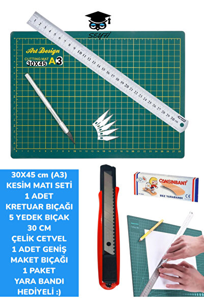 SEYFİKİRTASİYE 30X45 CM (A3) KESİM MATI SETİ 1 ADET KRETUAR BIÇAĞI 5 YEDEK BI...