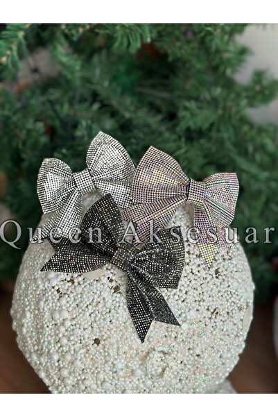 QUEEN AKSESUAR Black Smoked Stone Coated Imported French Automatic Buckle - Pendant Bow