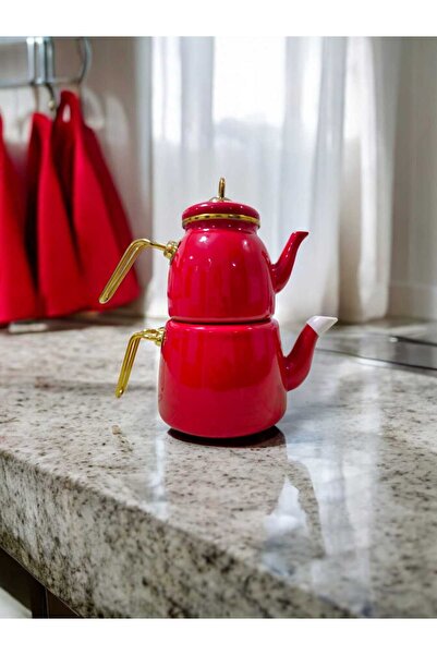 Emparlahome Emaye Çaydanlık Aile Boy Kırmızı
