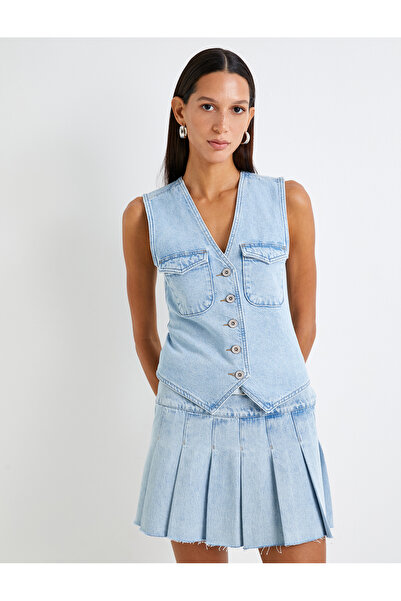 Koton Джинсовий жилет з V-подібним вирізом, ґудзиками та кишенями