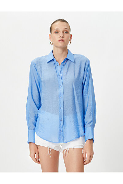 Koton Klasický límec s dlouhým rukávem a zapínáním na knoflíky viskózové směsi