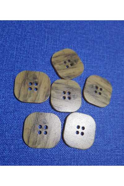 Beyna زر غير متماثل بنمط مربع باللونين البيج والبني - 2.5 سم، فتحتين، عبوة وا...