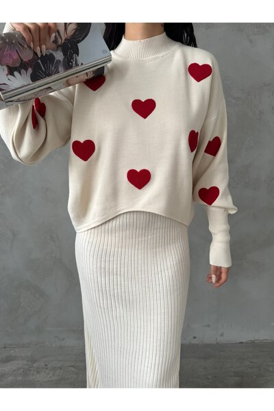 DTBUTİK Σετ φόρεμα πουλόβερ με καρδιά