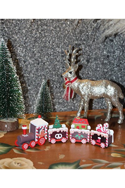 Enjoy Yılbaşı Temalı 4 Parça Ahşap Tren El Yapımı! Ithal Ürün! Sınırlı Sayıda!