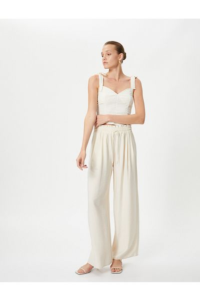 Koton Wide Leg Trousers With Waist Lace Viscose Pocket