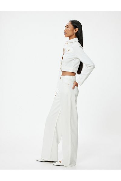 Koton Bianca Wide Leg Jeans - Jeans mit weitem Bein, Standard-Taille mit Knopf