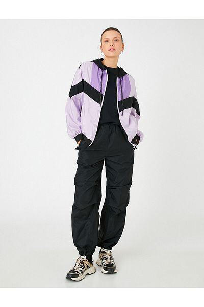 Koton Color Block Pilot Jacket Zippered Hooded with Pockets