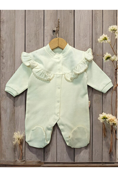 KİDOO BEBE Kız bebek harika pamuklu fırfırlı tulum .pembe ve ekru renkli .pat...