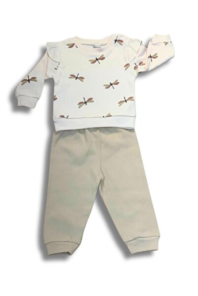 YusGos Yusufcuk Printed Flounce Sleeve Monthly Baby Girl Set